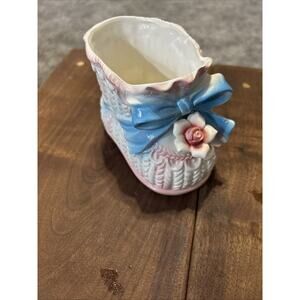 Ruben's Originals Vintage Ceramic Baby Bootie Planter White Pink Blue‎ Succulent
